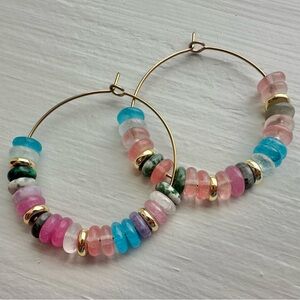 Colorful Gemstone Hoop Earrings